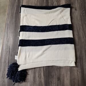 60 X 50 Blue and Off White Woven Acrylic Striped Throw Blanket